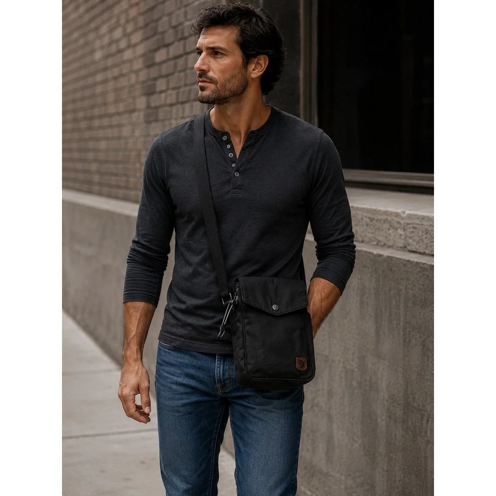 Fjallräven Greenland Pocket Bag Black Canvas Crossbody‎